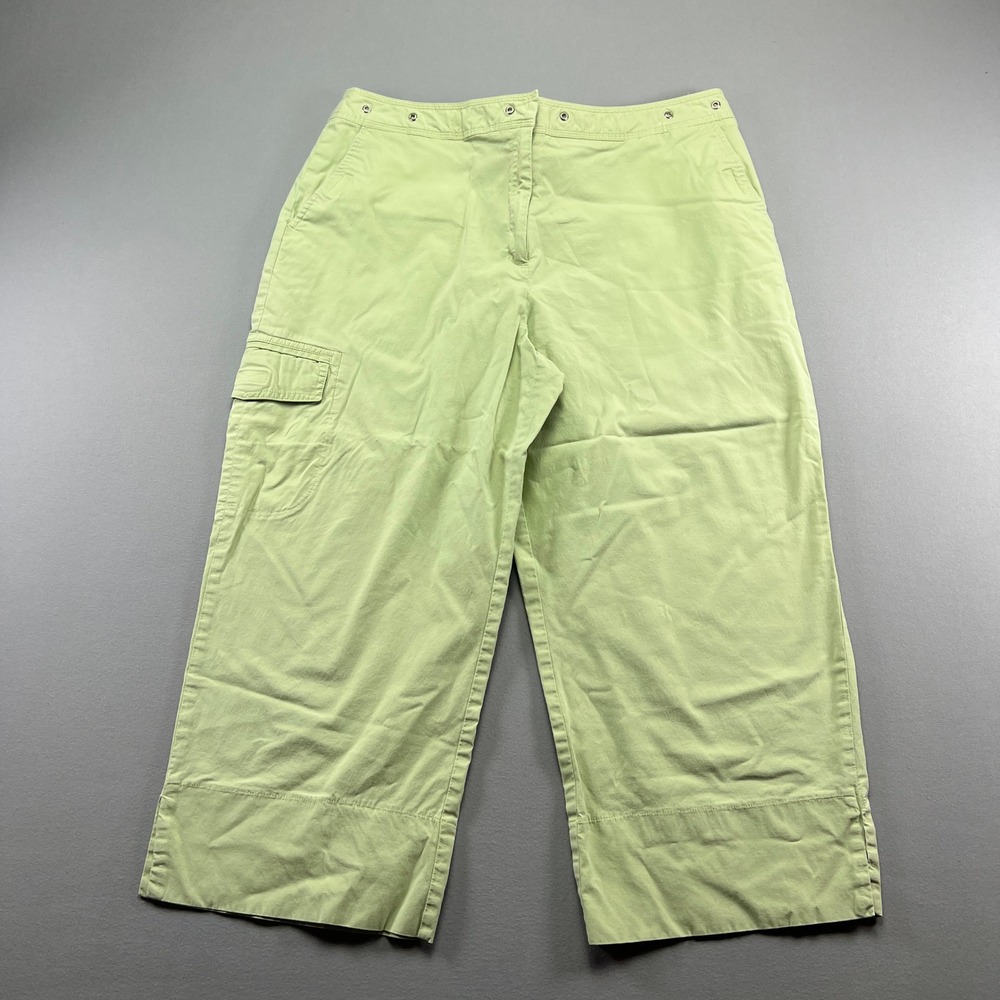 Nine & Company Capri Pants Womens 14 Green Cotton Stretch High Rise Cargo Pocket